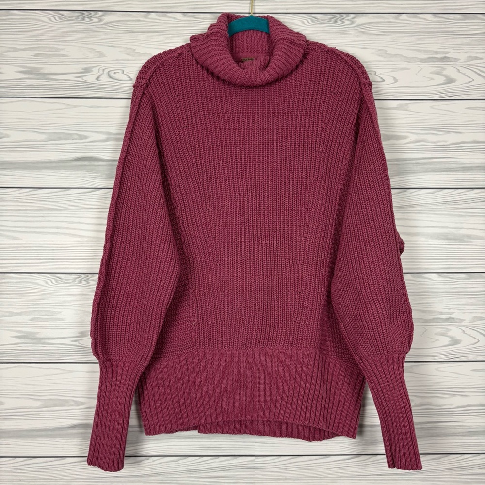 Free People Chunky Knit Cowl Neck Sweater Size XS Wine